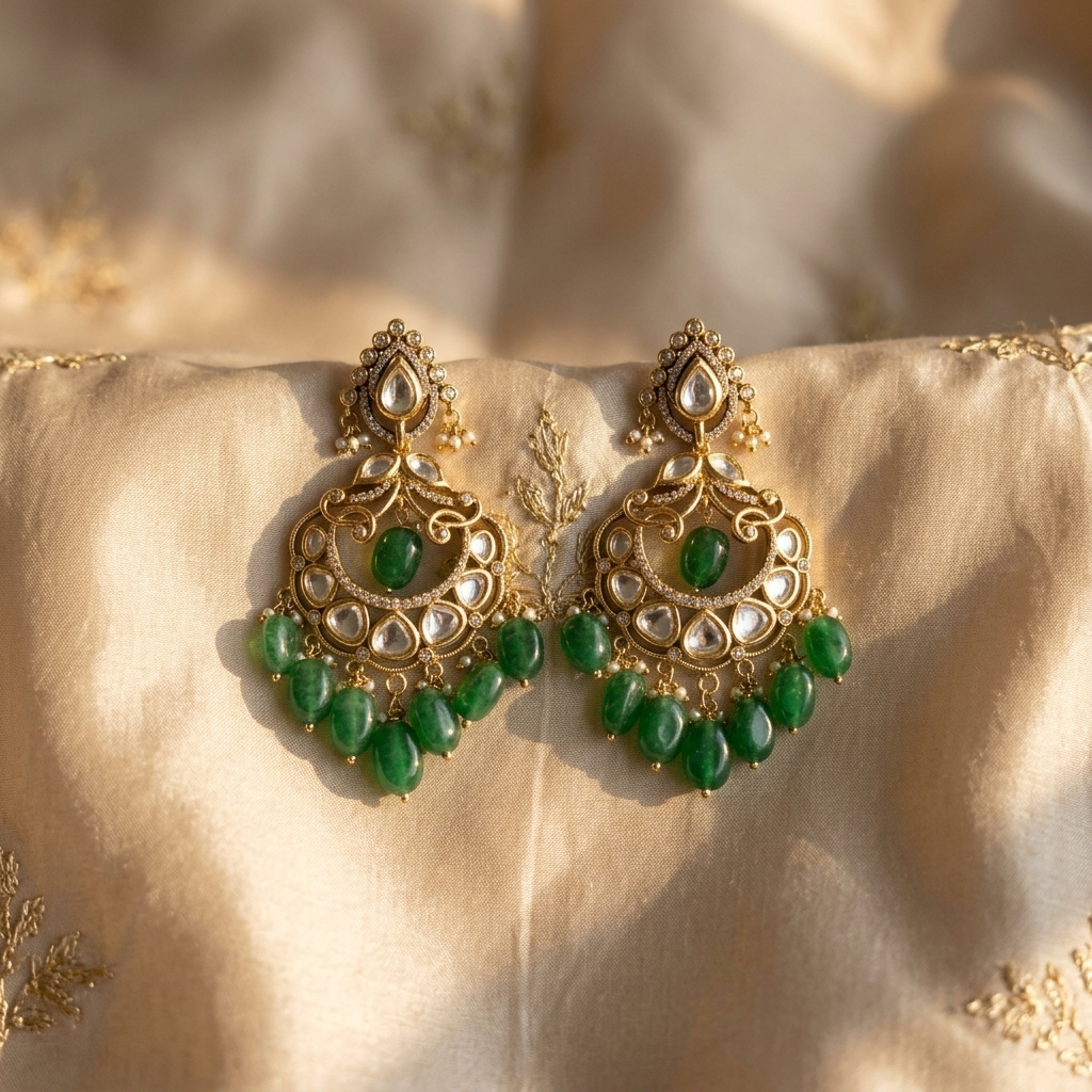 Royal Pink Kundan-Inspired Chandbali Earrings