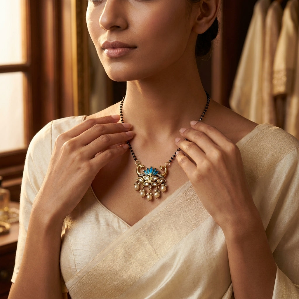 Royal Blue Lotus Kundan Mangalsutra for Women