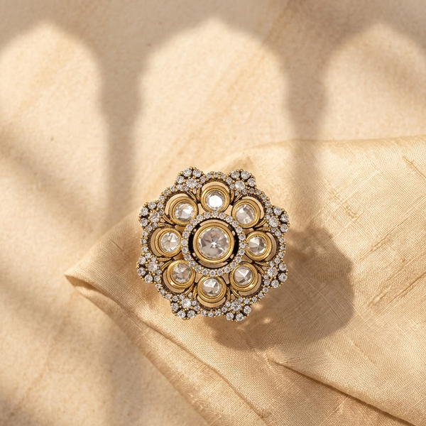 Kundan-Inspired Floral Adjustable Ring