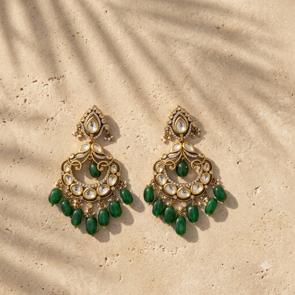Vedilora Kundan Pearl Chandbali Earrings – Traditional Statement Jewellery