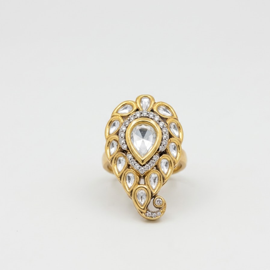 Teardrop Kundan Statement Ring Free Size / Adjustable Fit