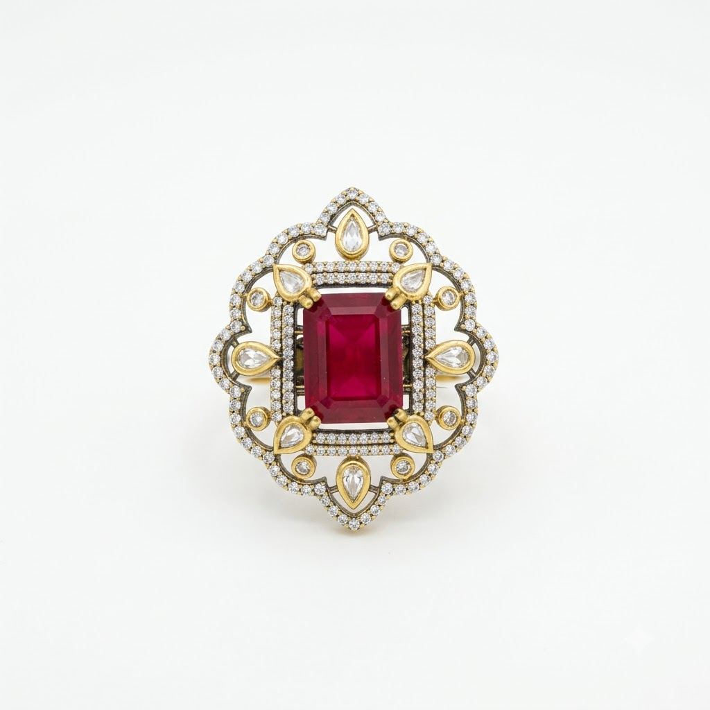 Kundan Floral Statement Ring Free Size / Adjustable Fit