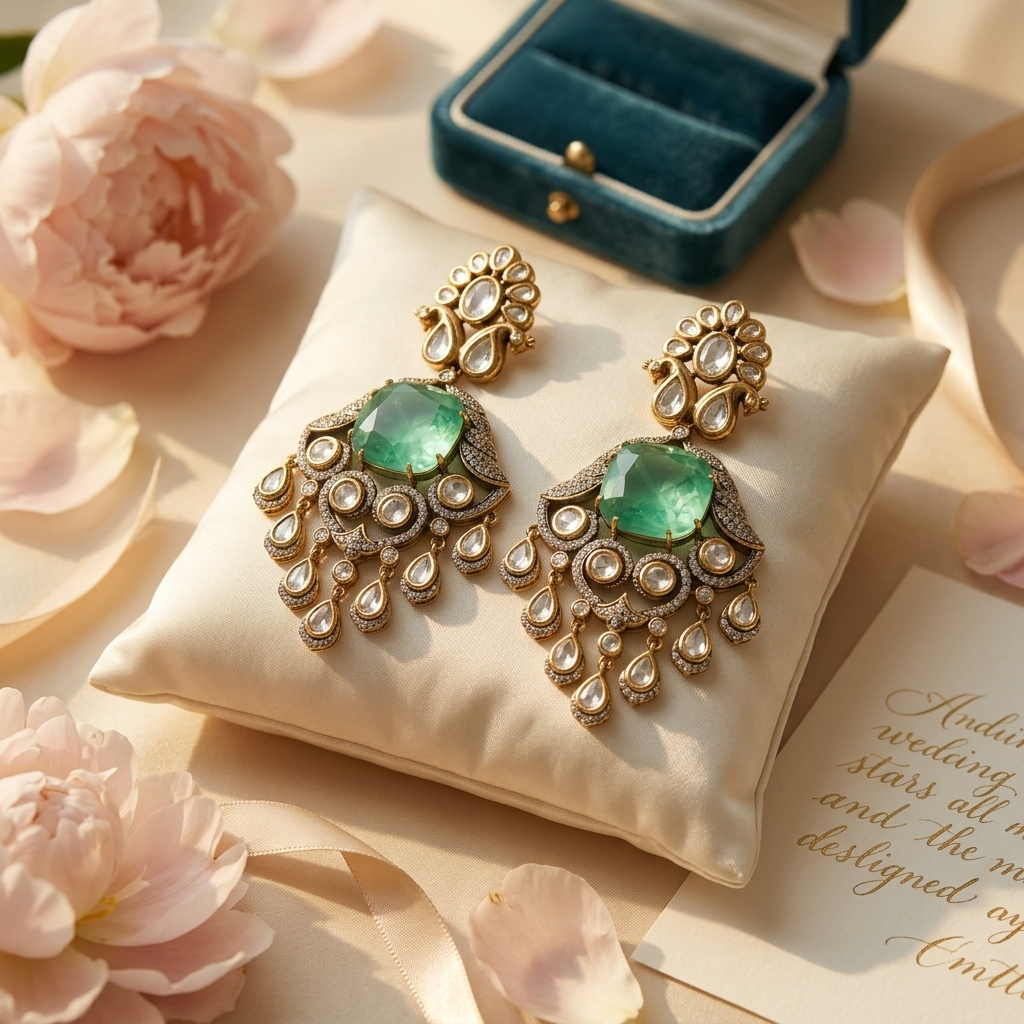 Mint Green Statement Chandelier Earrings – Gold-Tone Crystal & Stone Earrings