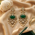 Emerald Green Kundan-Inspired Pearl Drop Earrings