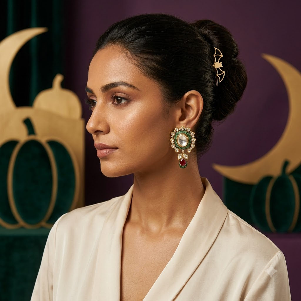 Vedilora Kundan Drop Earrings – Multicolor Stone & Gold-Tone Statement Earrings