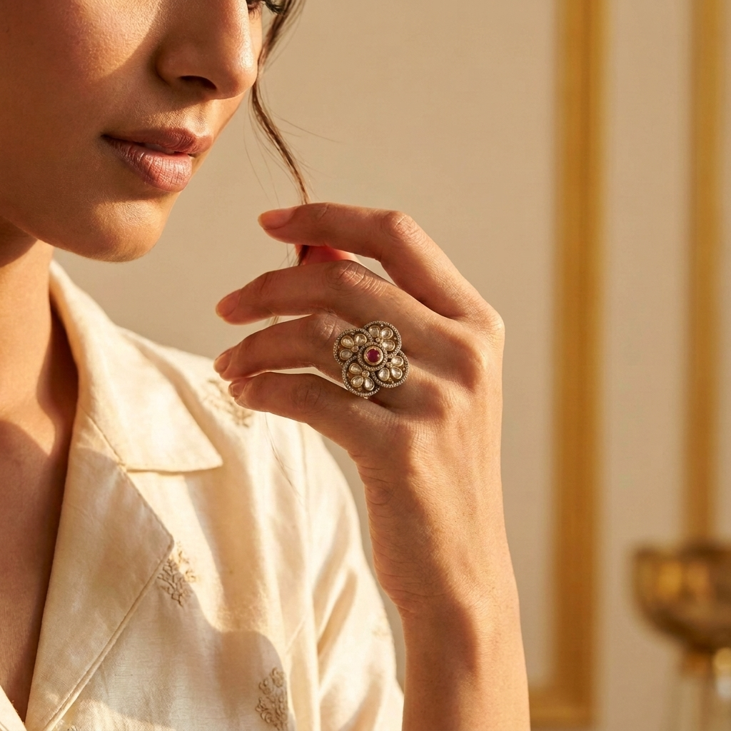 Ruby Floral Kundan Statement Ring