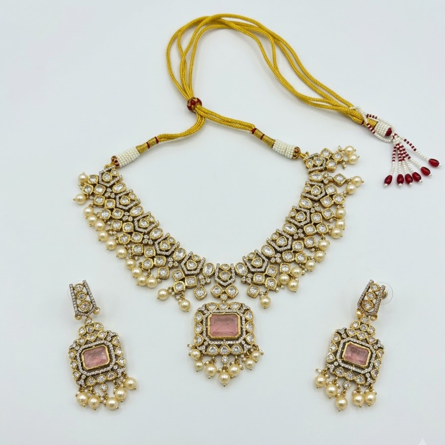 Blush Pink Kundan Bridal Necklace Set