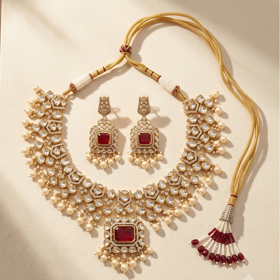 Emerald Kundan Bridal Necklace Set