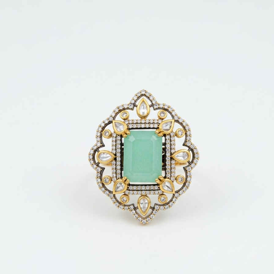 Kundan Floral Statement Ring Free Size / Adjustable Fit