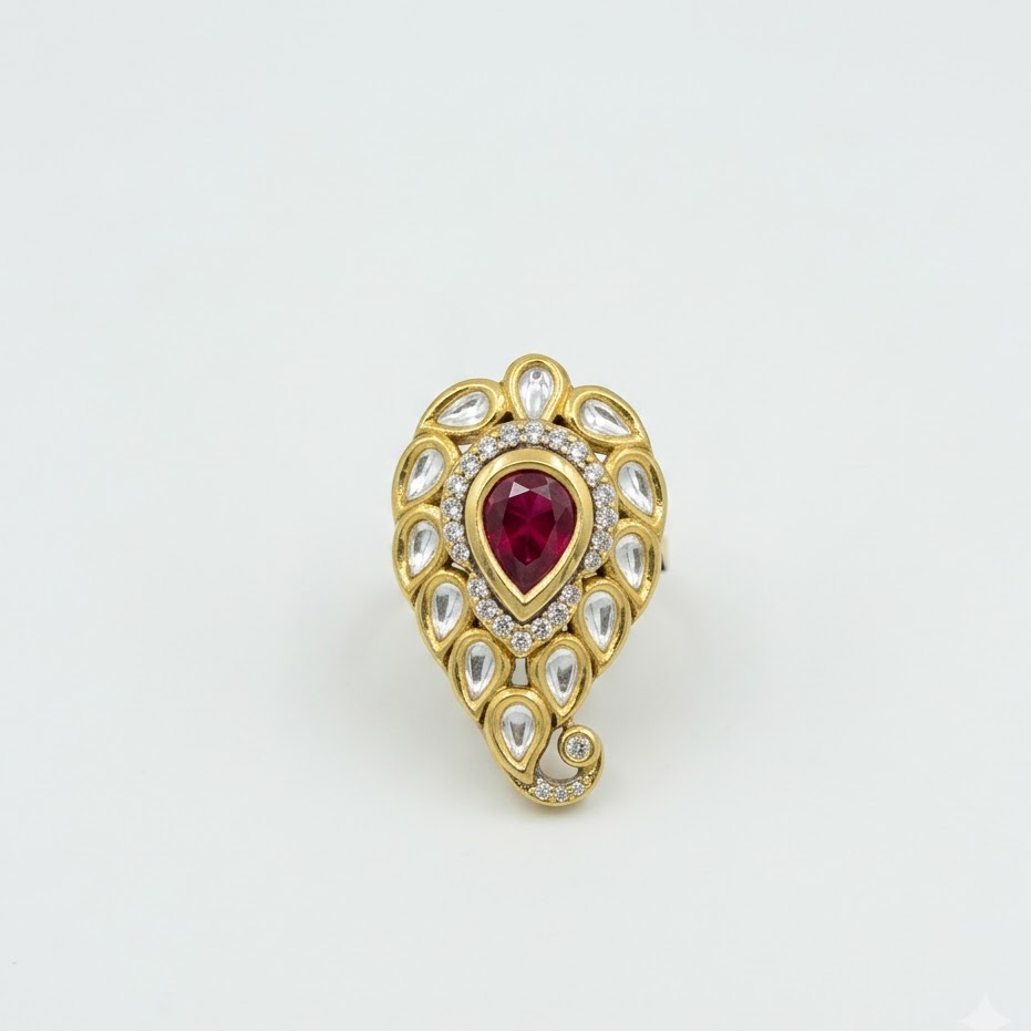 Teardrop Kundan Statement Ring Free Size / Adjustable Fit