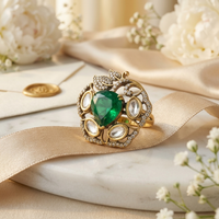 Floral Stone Ethnic Ring – Green