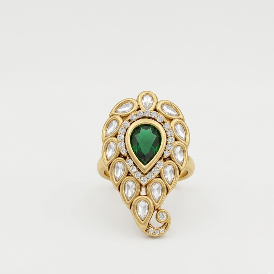 Teardrop Kundan Statement Ring Free Size / Adjustable Fit
