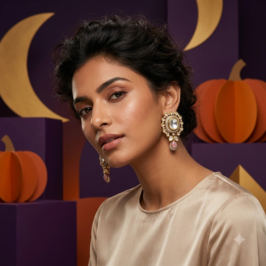 Vedilora Kundan Drop Earrings – Multicolor Stone & Gold-Tone Statement Earrings