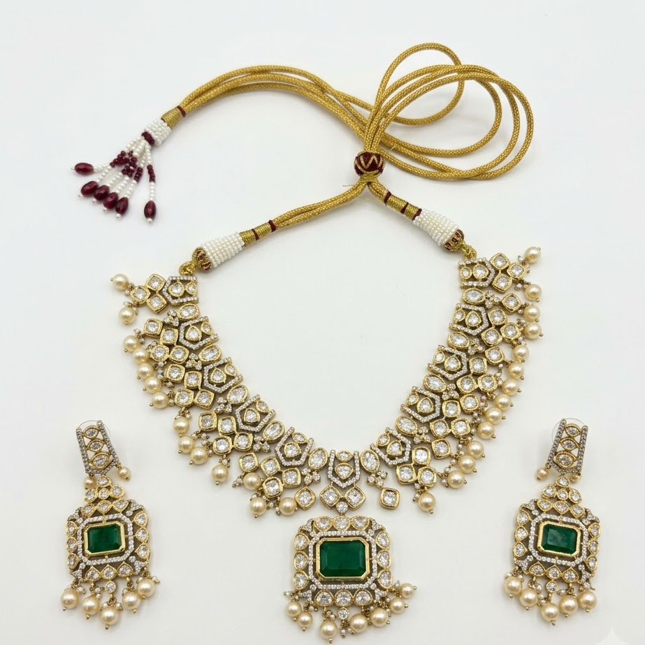 Emerald Kundan Bridal Necklace Set