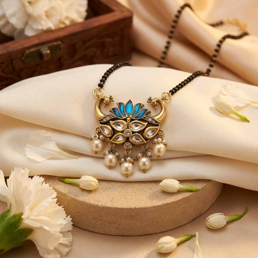 Royal Blue Lotus Kundan Mangalsutra for Women
