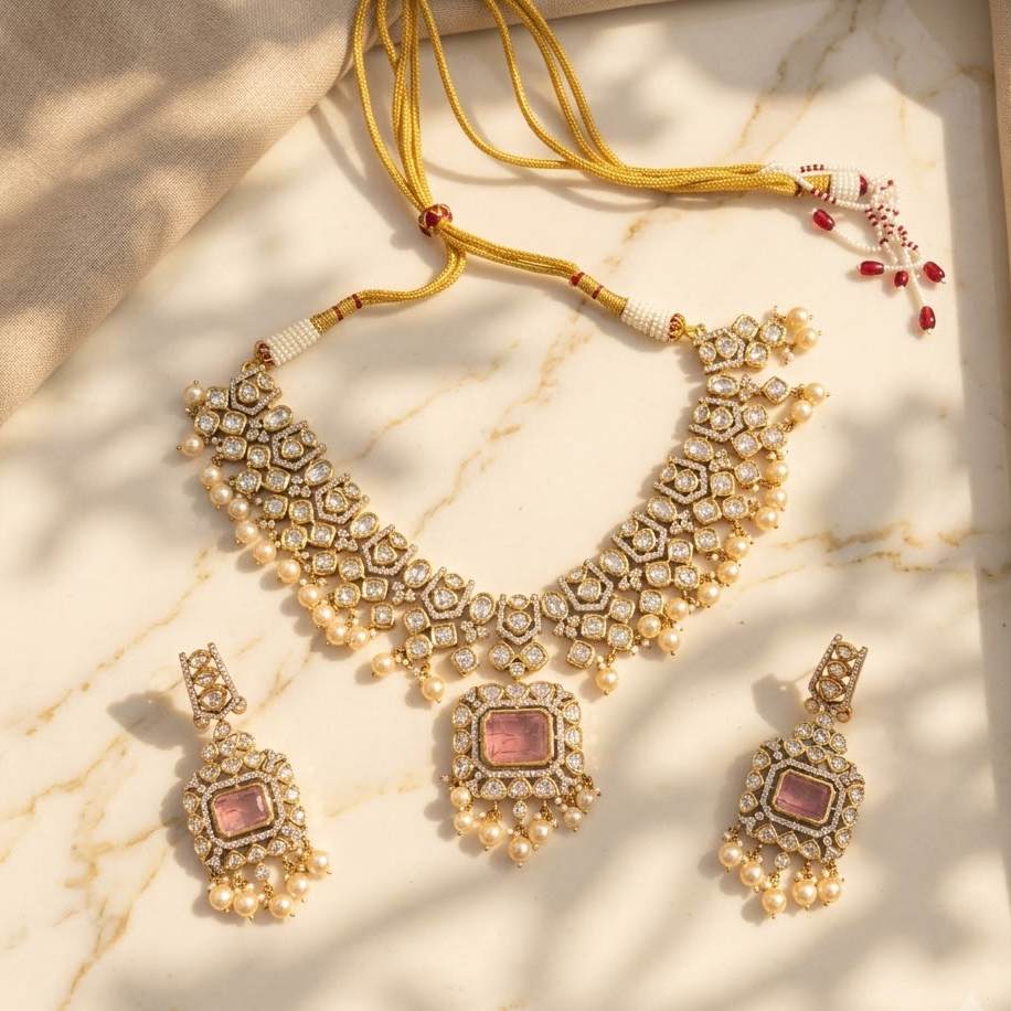 Blush Pink Kundan Bridal Necklace Set