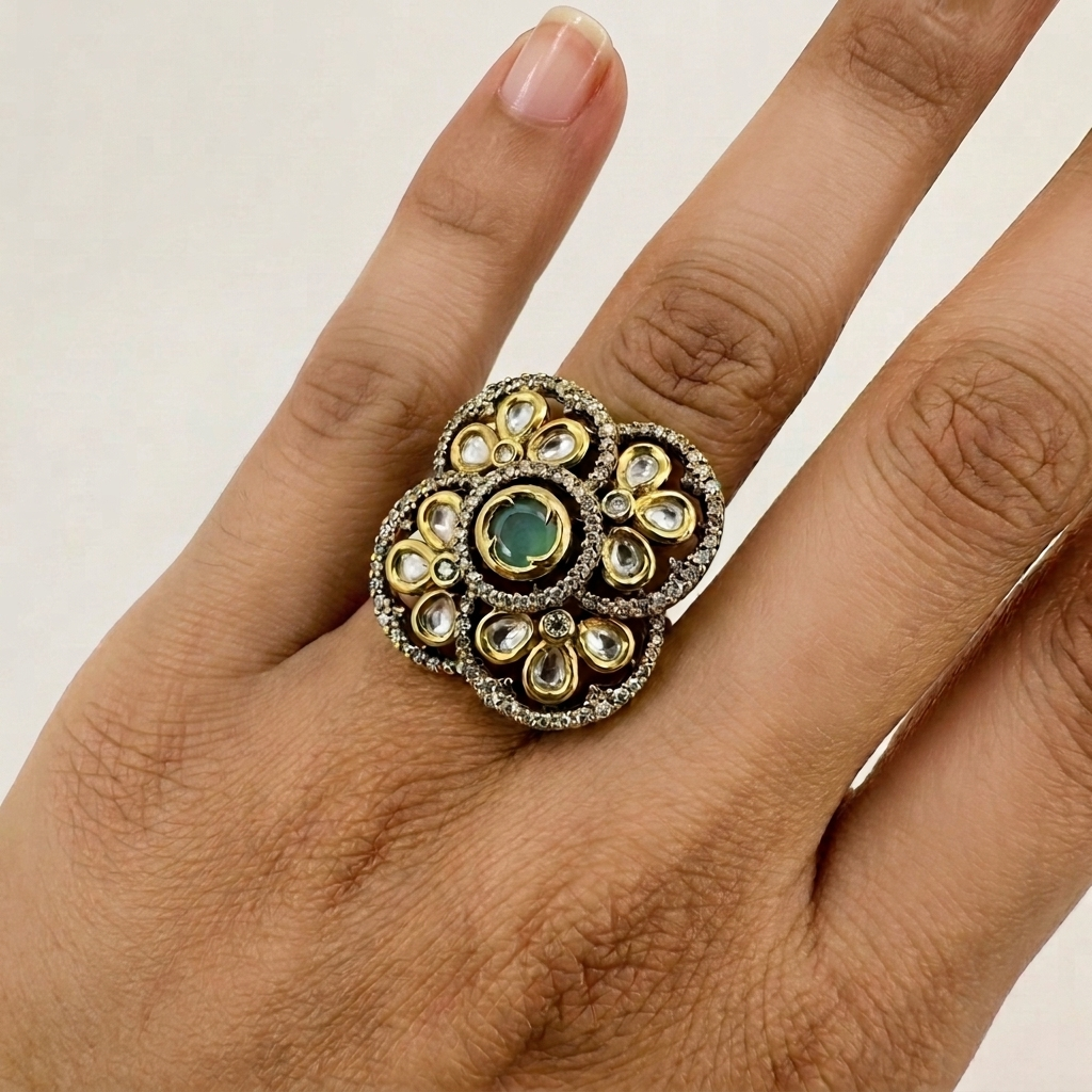 Ruby Floral Kundan Statement Ring