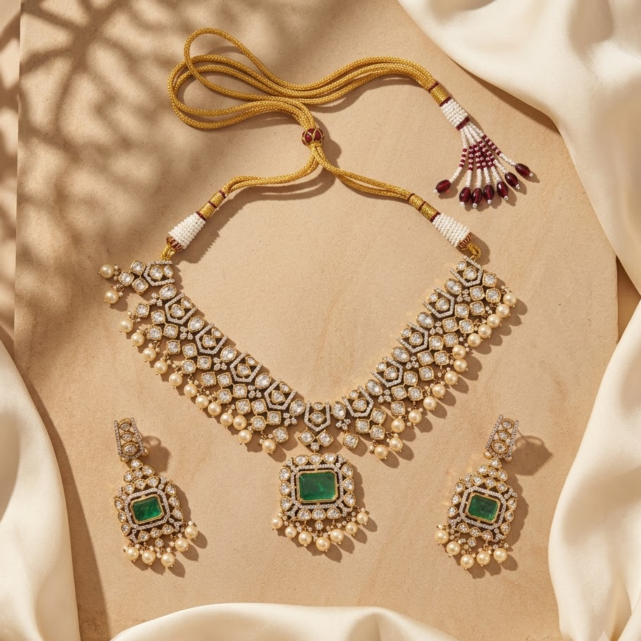 Emerald Kundan Bridal Necklace Set