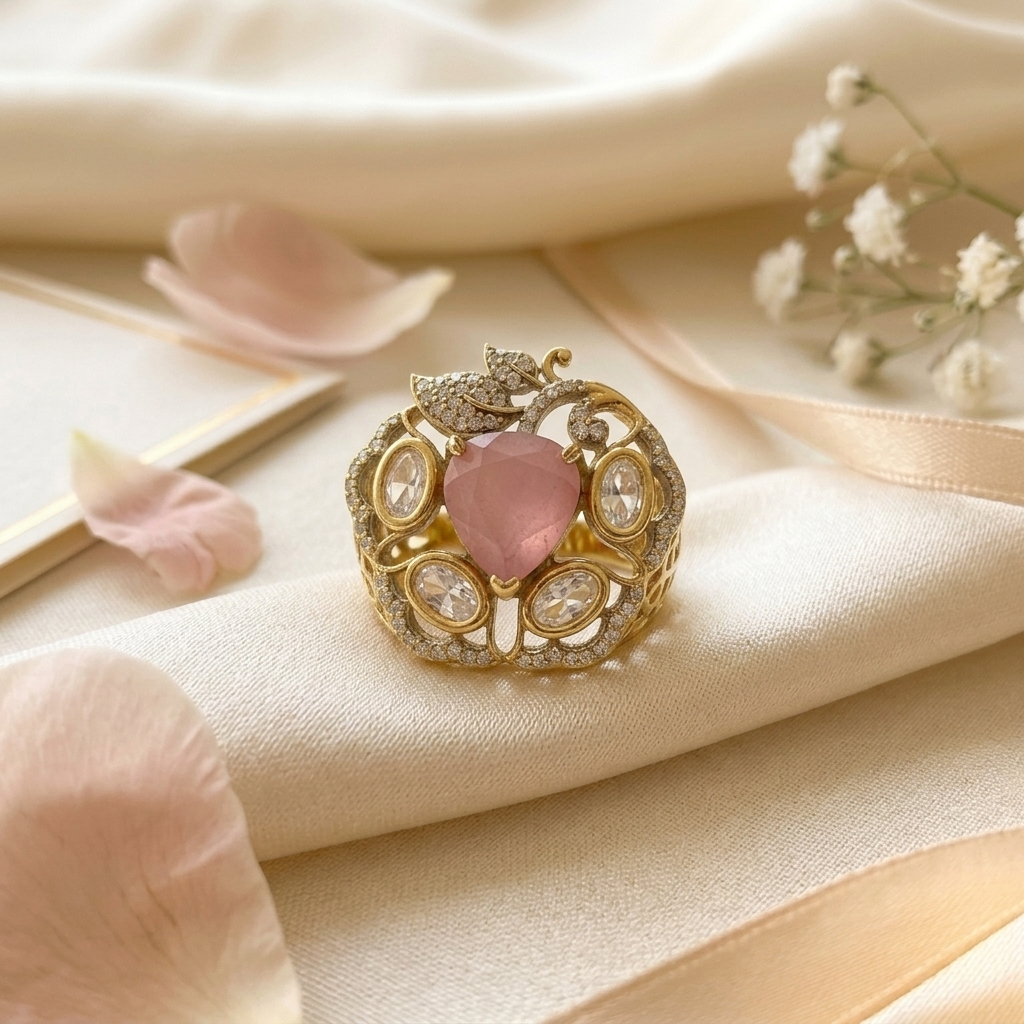 Floral Stone Ethnic Ring – Green