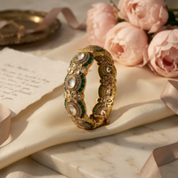 Royal Green Kundan-Inspired Statement Bangle
