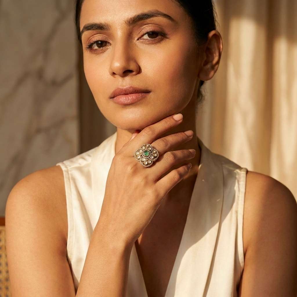 Ruby Floral Kundan Statement Ring