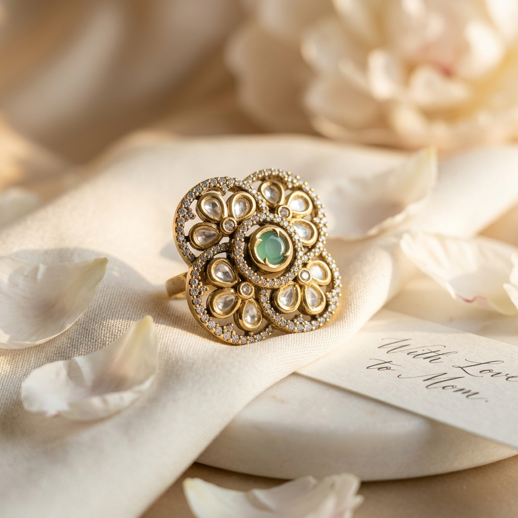 Ruby Floral Kundan Statement Ring