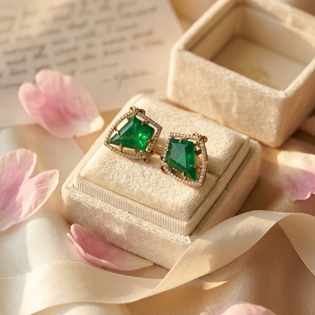 Emerald Green Statement Stud Earrings – Gold & Crystal Finish