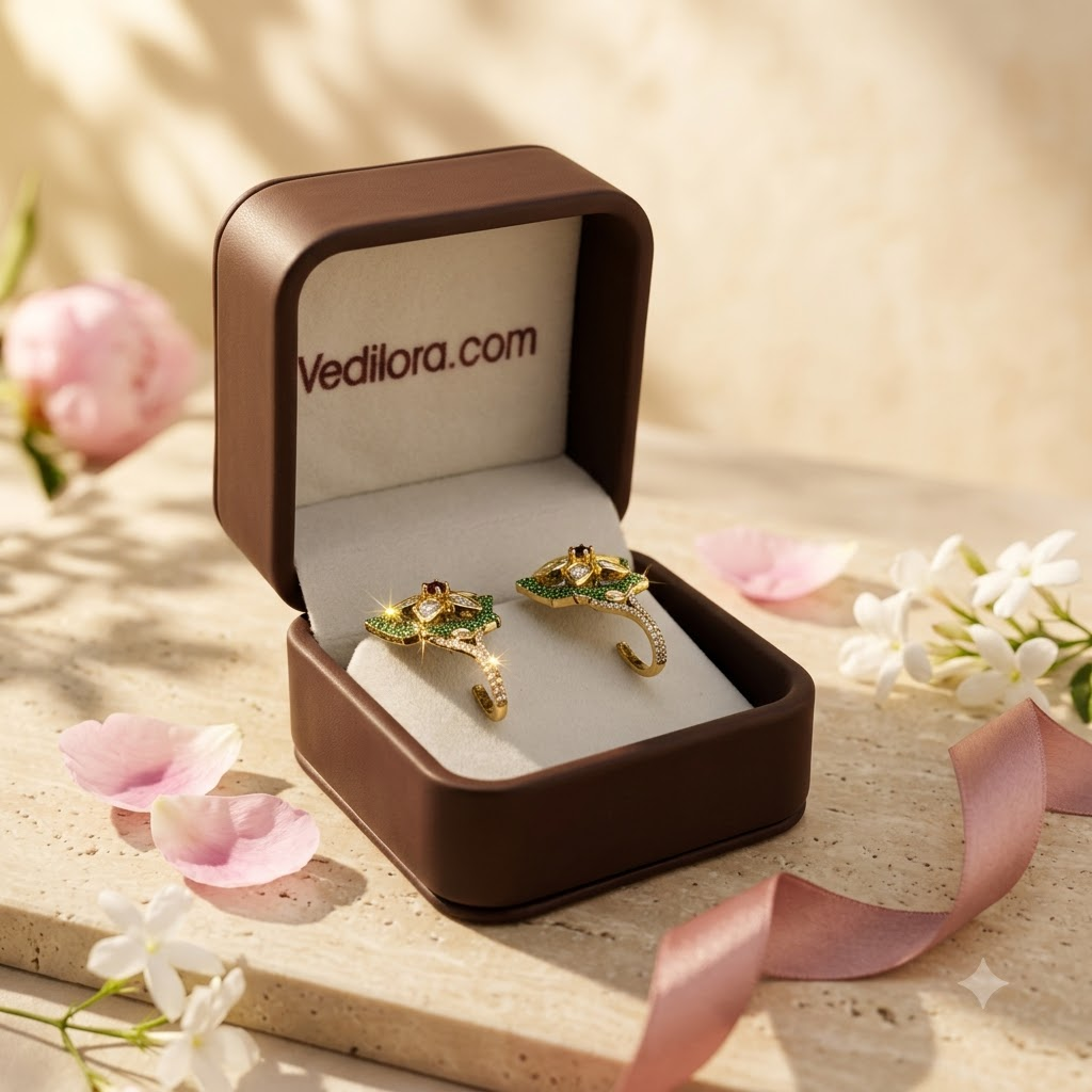 Vedilora Kundan Floral Drop Earrings – Green & White Statement Earrings