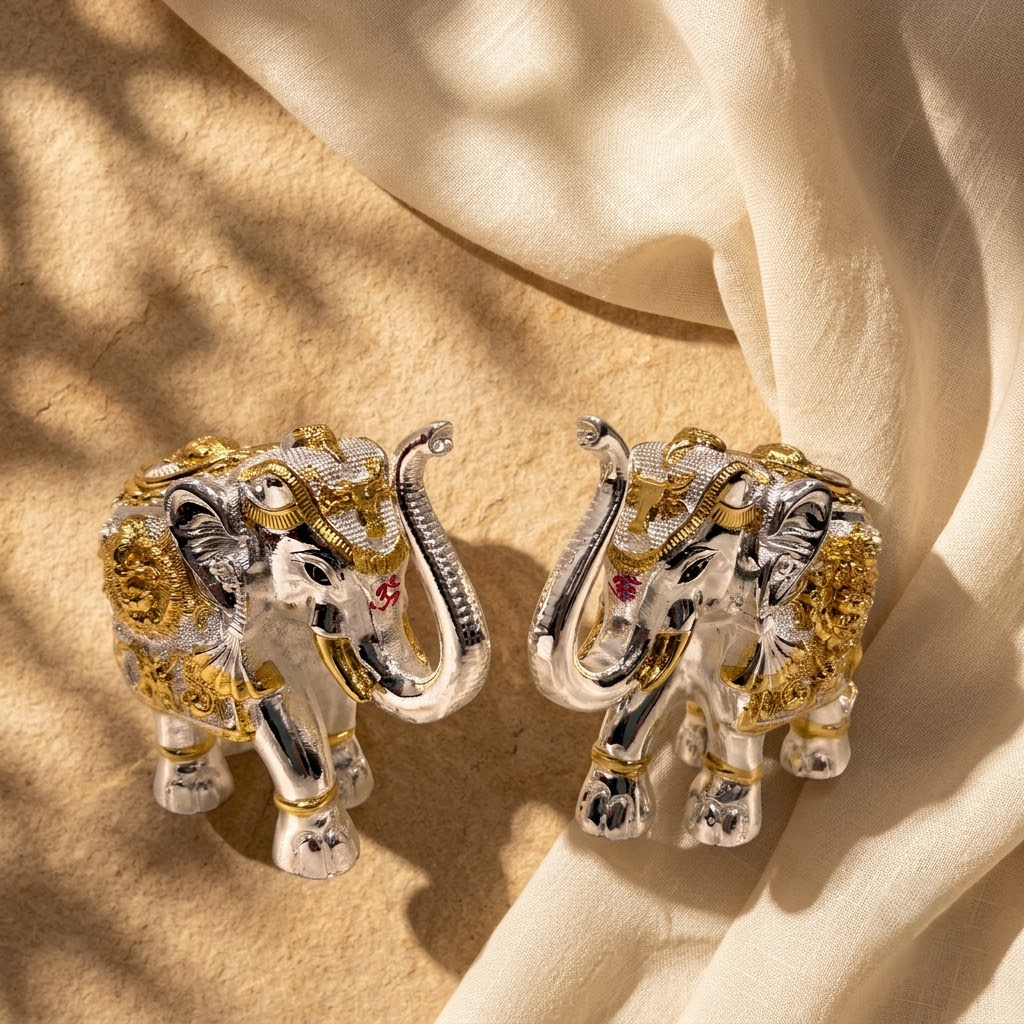Royal Elephant Pair – Hardwax Base with 999 Silver Foil Coating