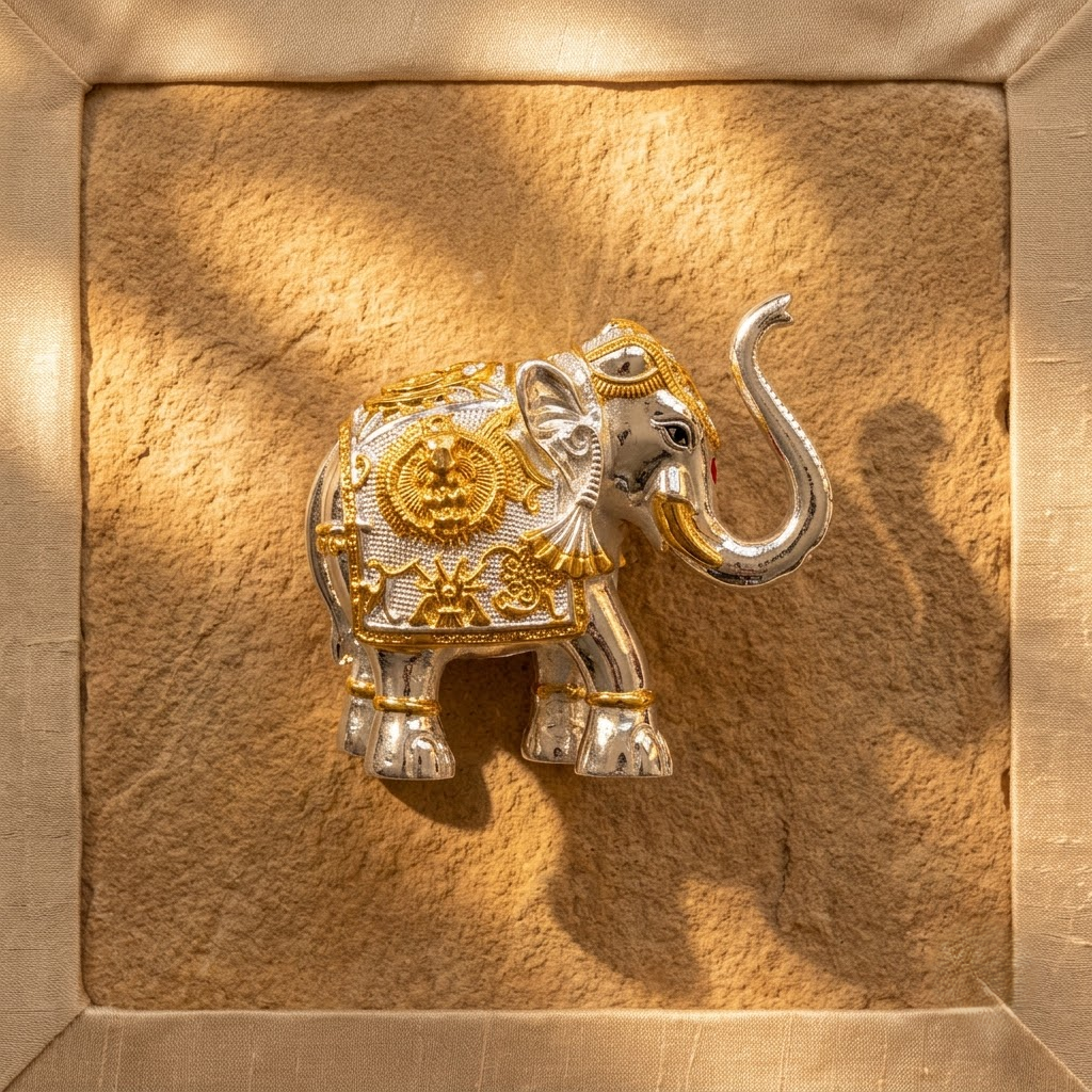Royal Elephant Pair – Hardwax Base with 999 Silver Foil Coating