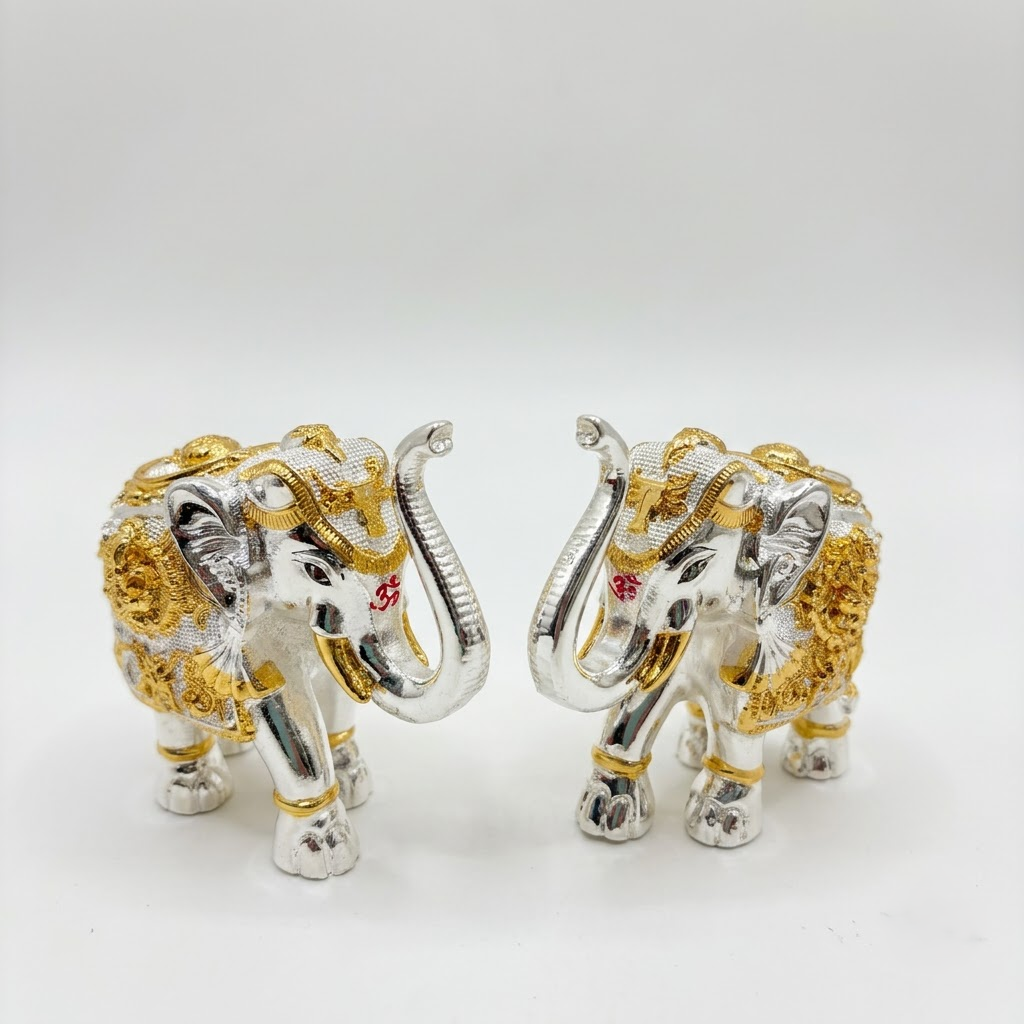 Royal Elephant Pair – Hardwax Base with 999 Silver Foil Coating