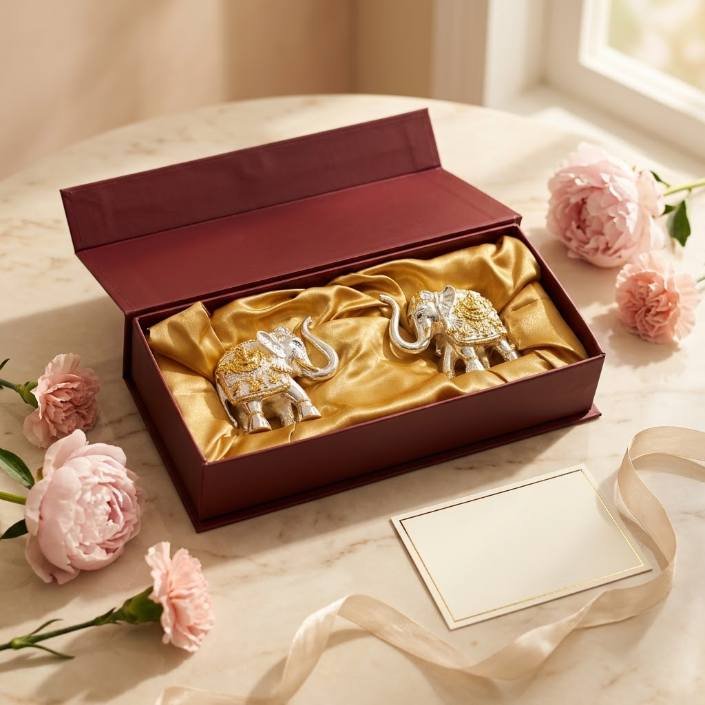 Royal Elephant Pair – Hardwax Base with 999 Silver Foil Coating