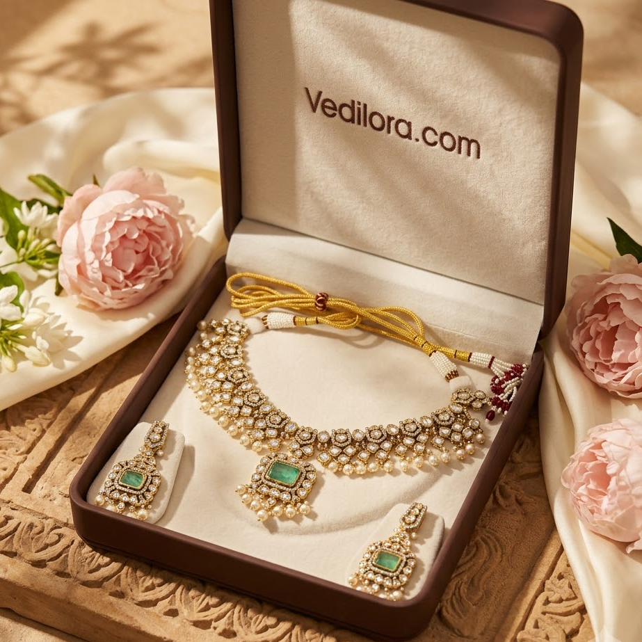 Emerald Kundan Bridal Necklace Set
