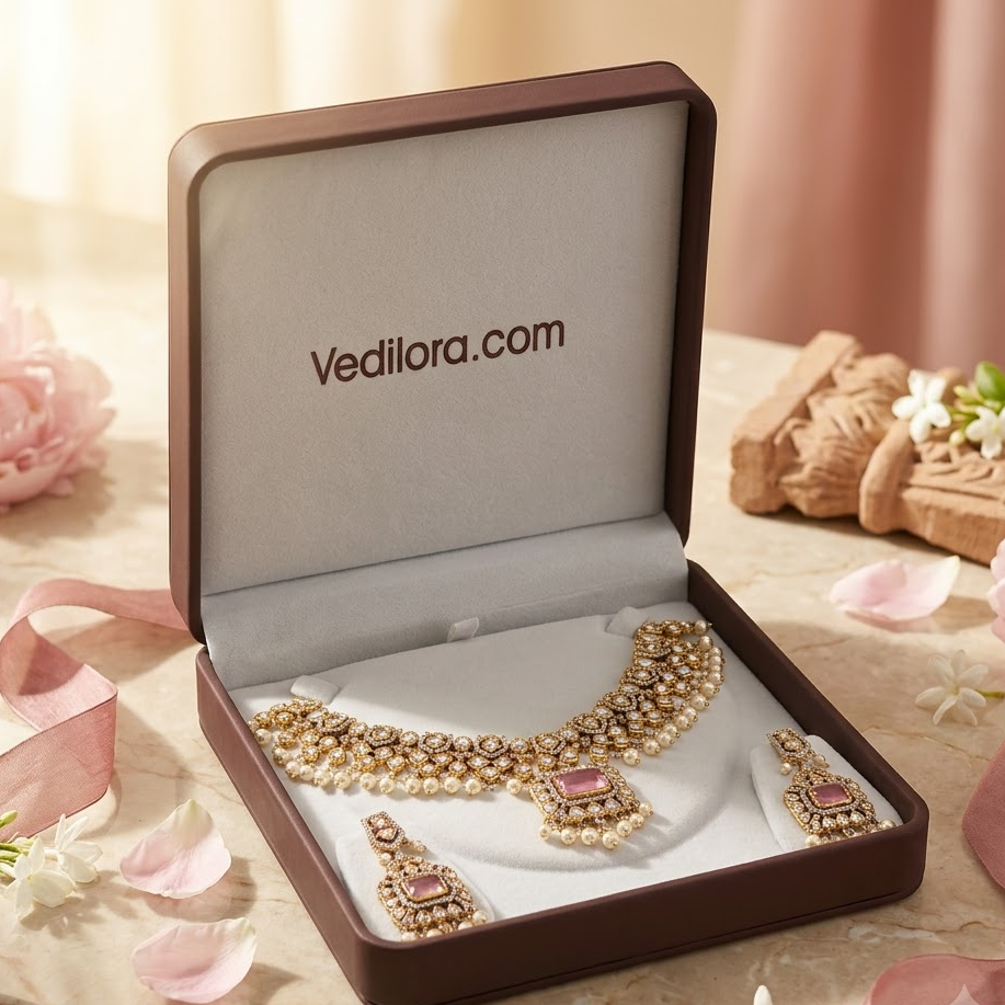 Blush Pink Kundan Bridal Necklace Set