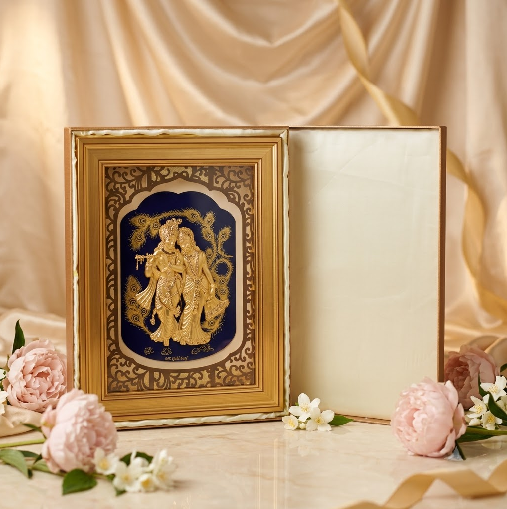 Radha Krishna 24K Real Gold Foil Decorative Frame