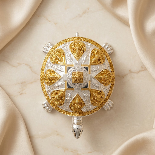 999 Pure Silver Plated Shree Yantra Vastu Tortoise Idol | Ashta Lakshmi Tortoise for Home & Office | Feng Shui Wealth Turtle | Metal Decorative Showpiece | Good Luck, Prosperity & Stability Gift |