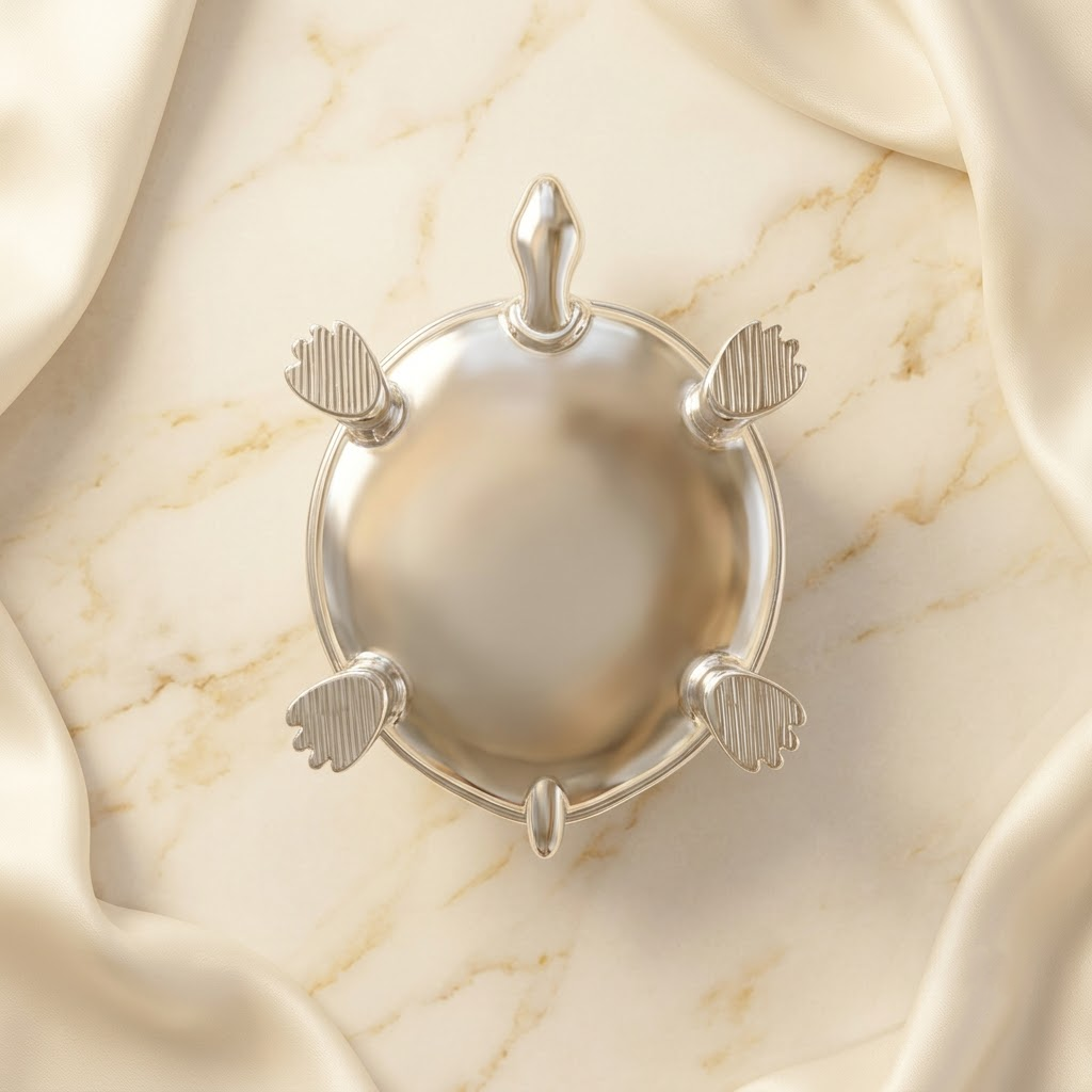 999 Pure Silver Plated Shree Yantra Vastu Tortoise Idol | Ashta Lakshmi Tortoise for Home & Office | Feng Shui Wealth Turtle | Metal Decorative Showpiece | Good Luck, Prosperity & Stability Gift |