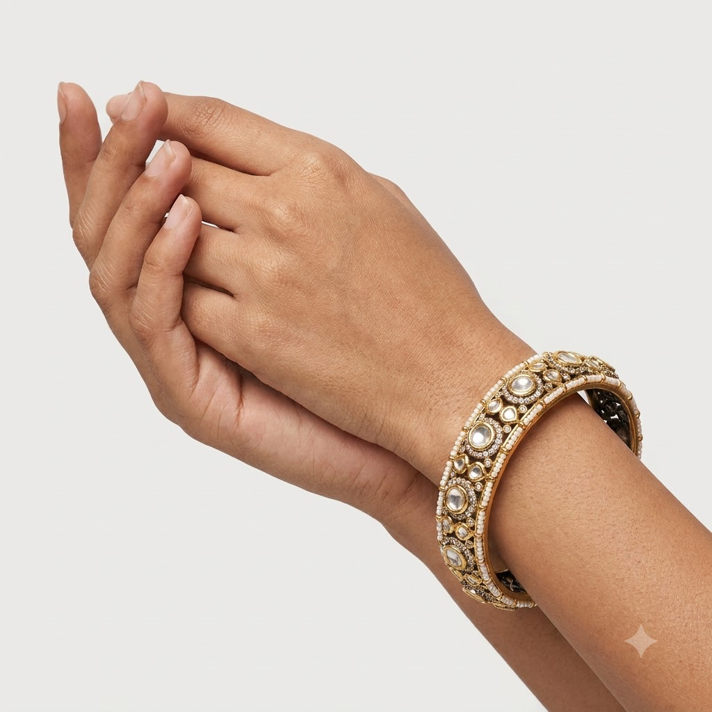 Royal Kundan Heritage Bangles – Elegant Gold-Tone Statement Set