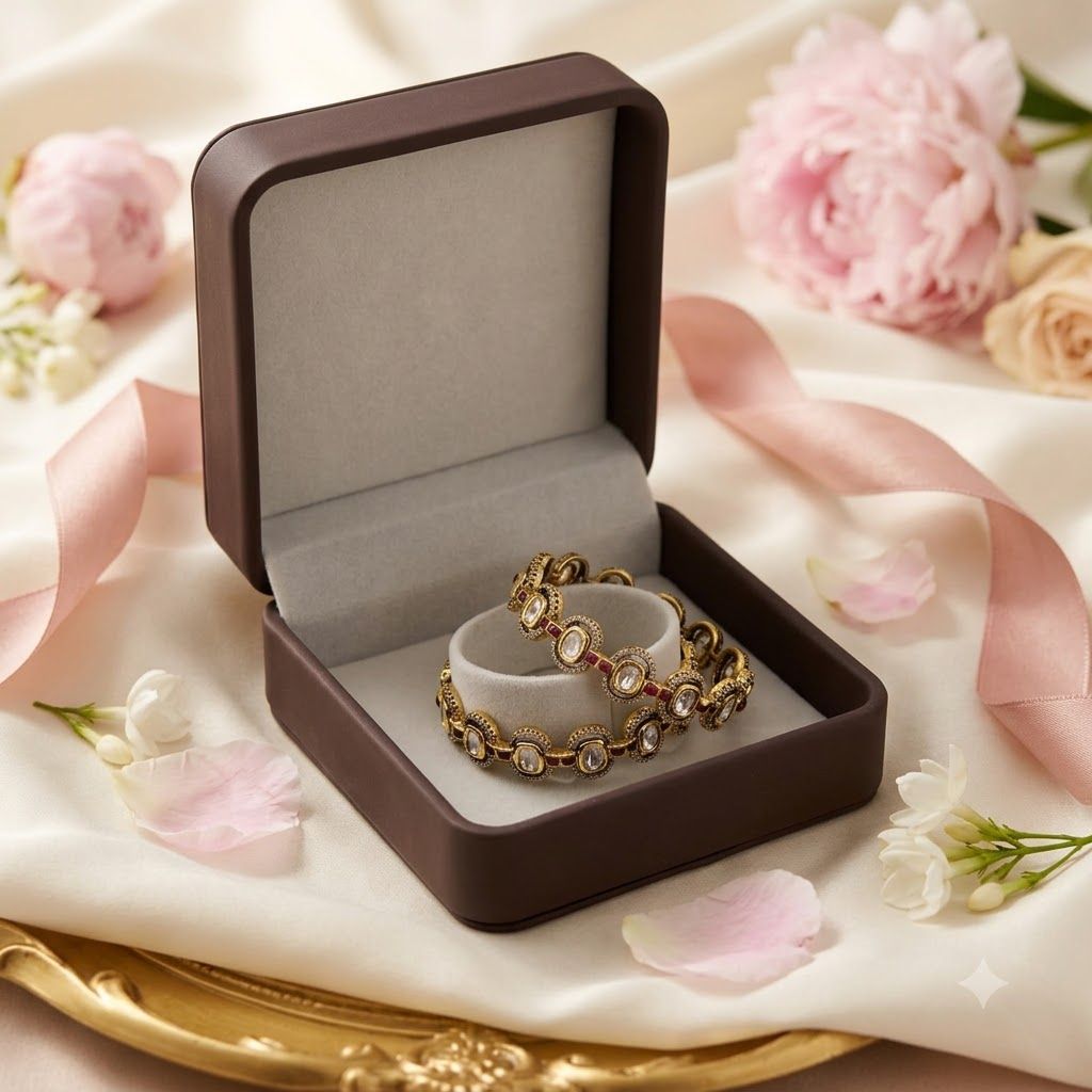 Elegant Red Kundan-Inspired Designer Bangle Set