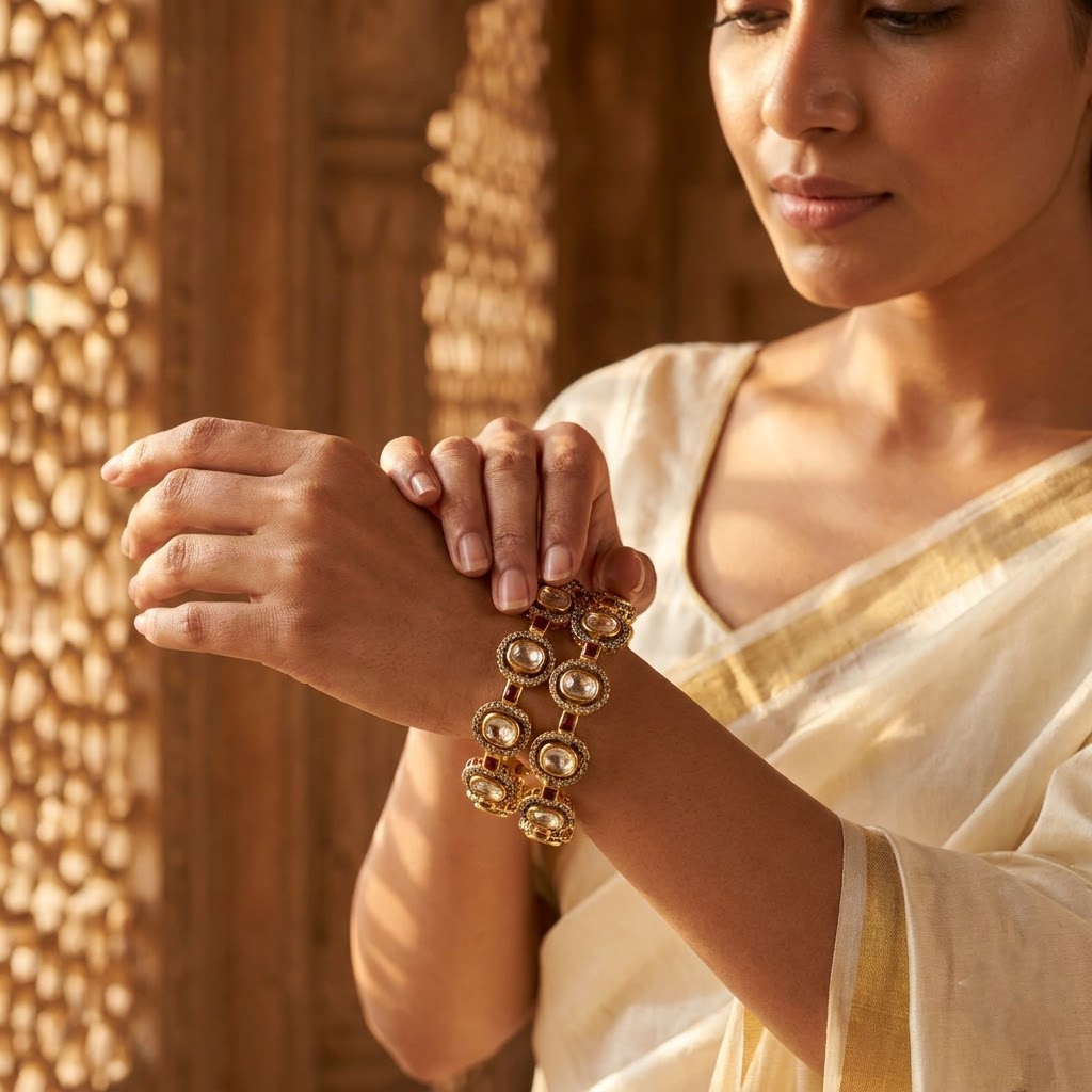 Elegant Red Kundan-Inspired Designer Bangle Set