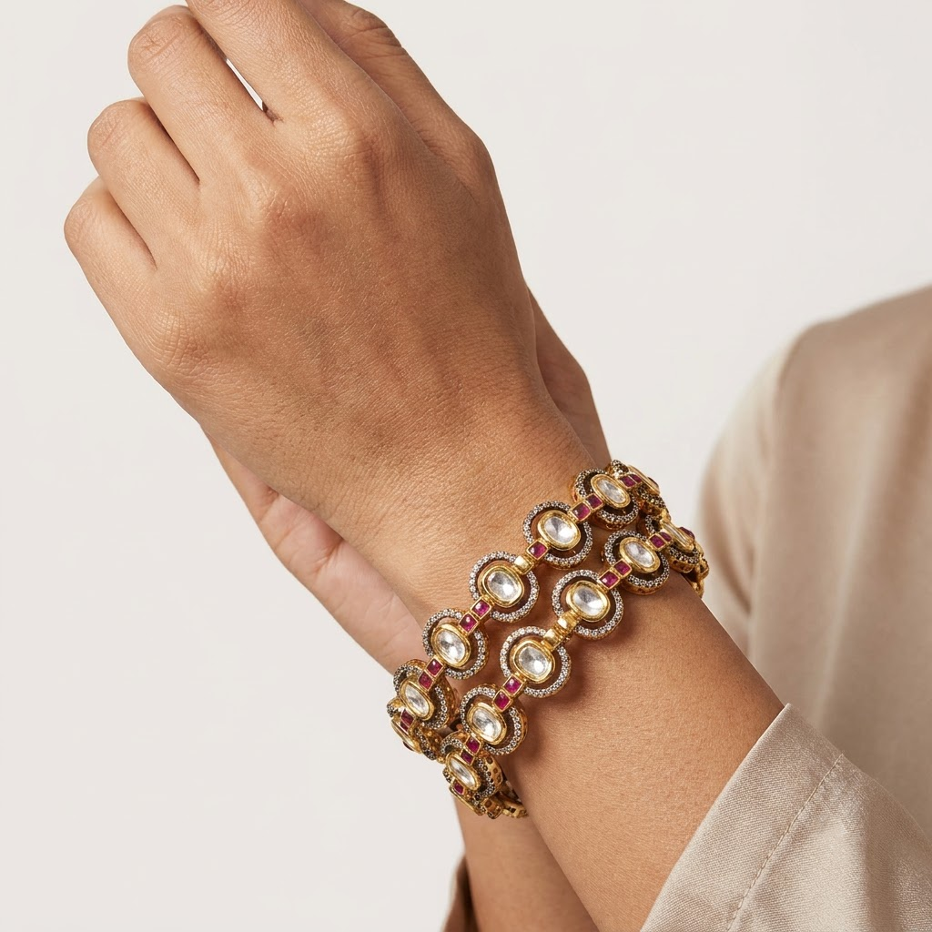 Elegant Red Kundan-Inspired Designer Bangle Set