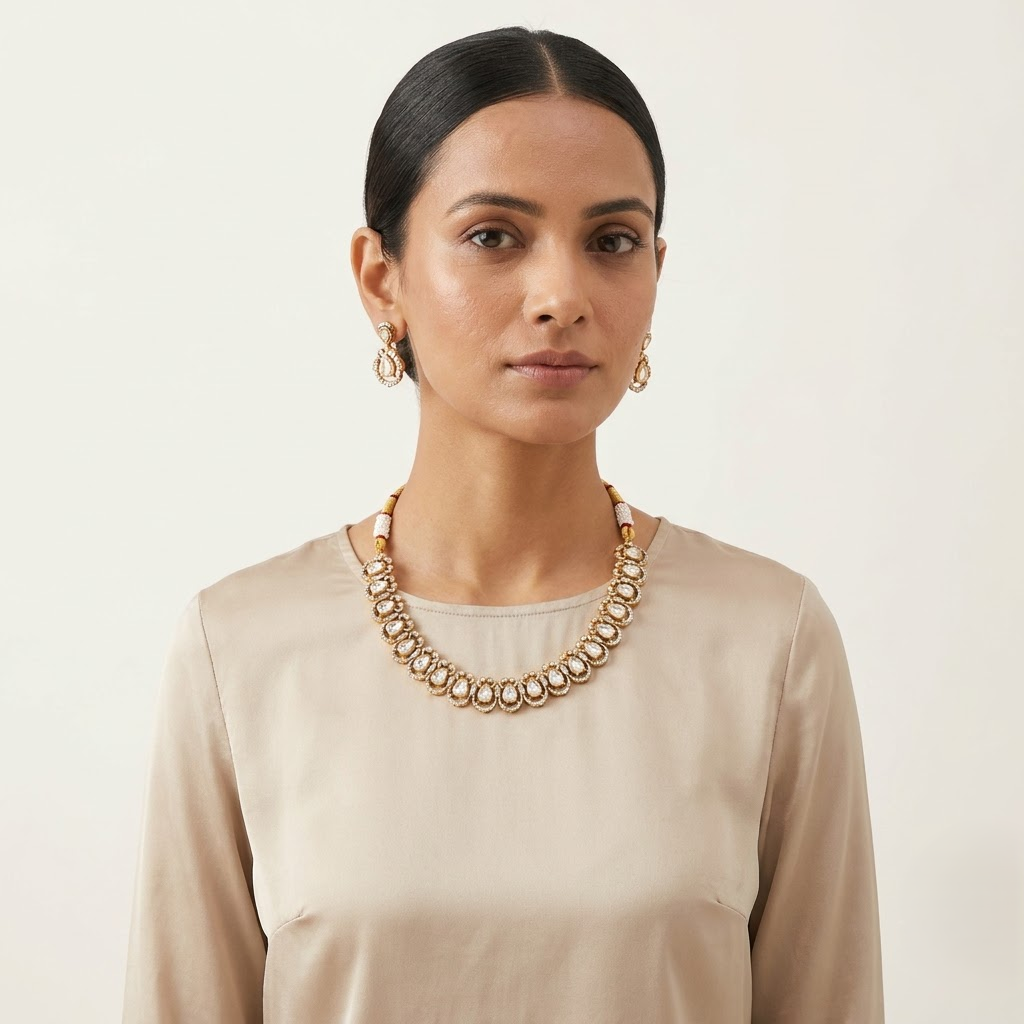 Vedilora® Premium Teardrop CZ Necklace Set with Matching Earrings | Gold-Tone Bridal & Festive Jewellery
