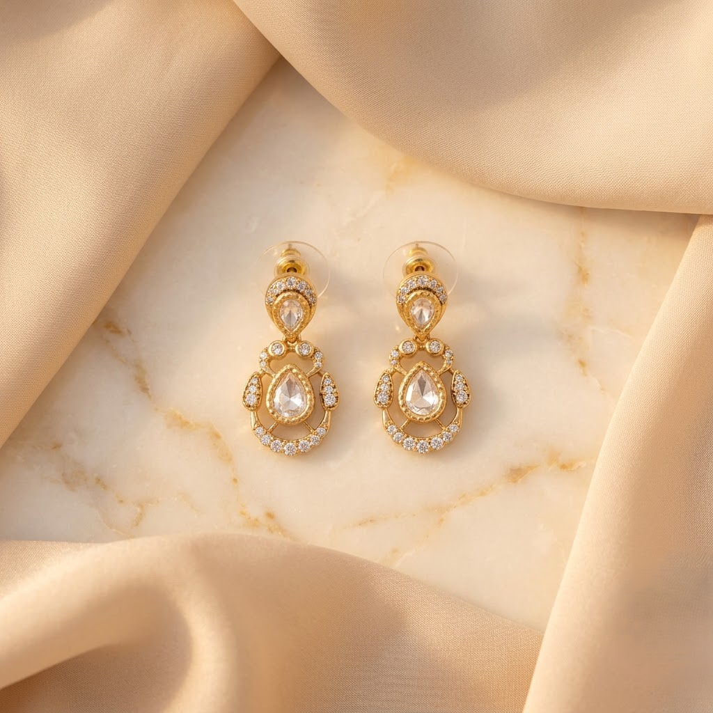 Vedilora® Premium Teardrop CZ Necklace Set with Matching Earrings | Gold-Tone Bridal & Festive Jewellery