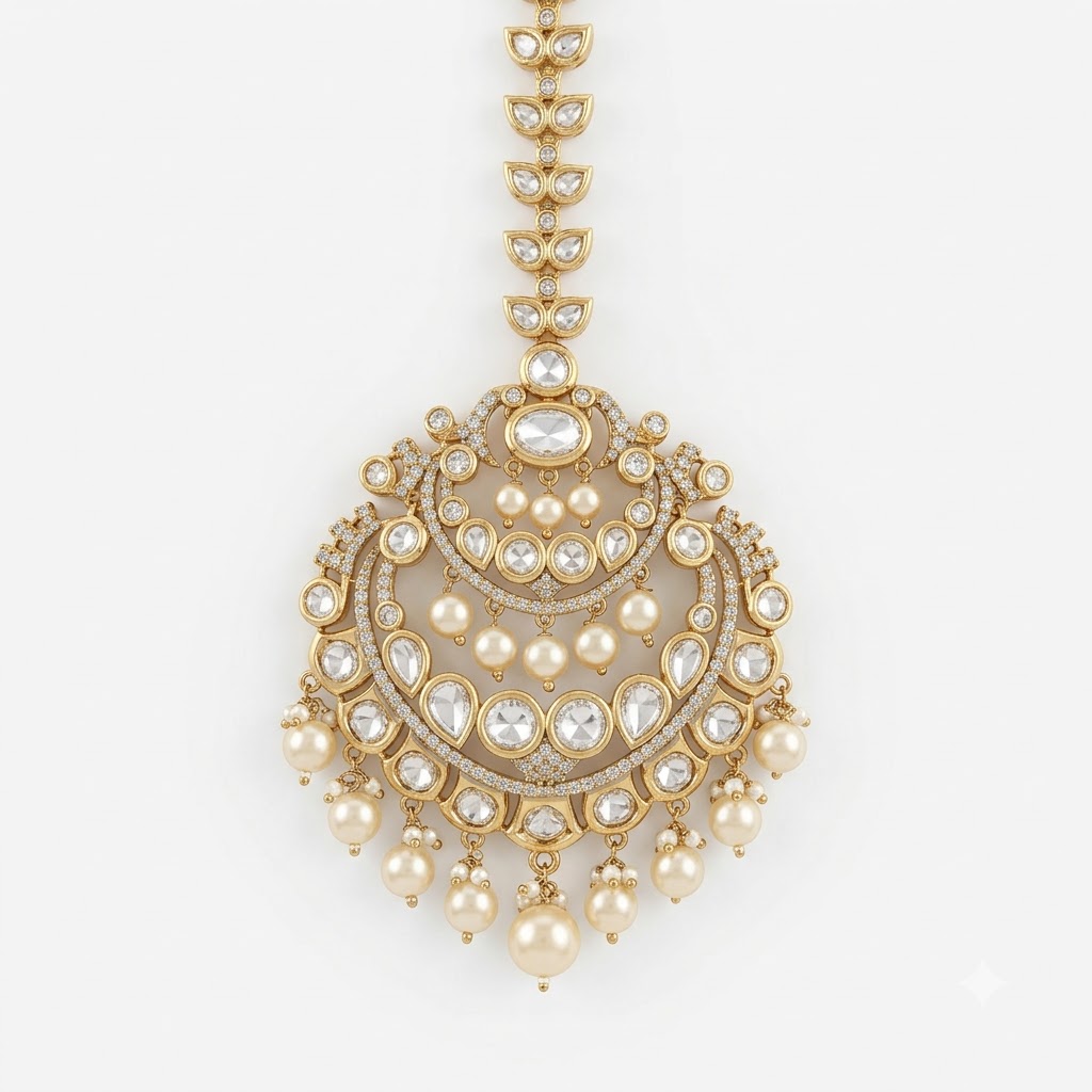 VEDILORA fashion jewellery Embellished Bridal Victorian-Plated Kundan Maang Tikka