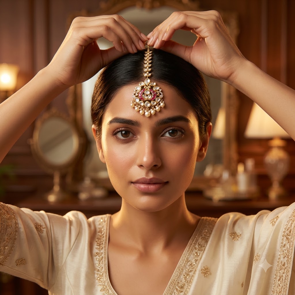 Pink Victorian-Plated Ethnic Kundan Maang Tikka