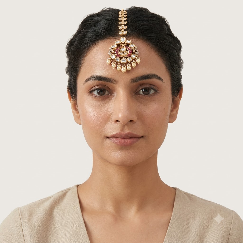 Pink Victorian-Plated Ethnic Kundan Maang Tikka