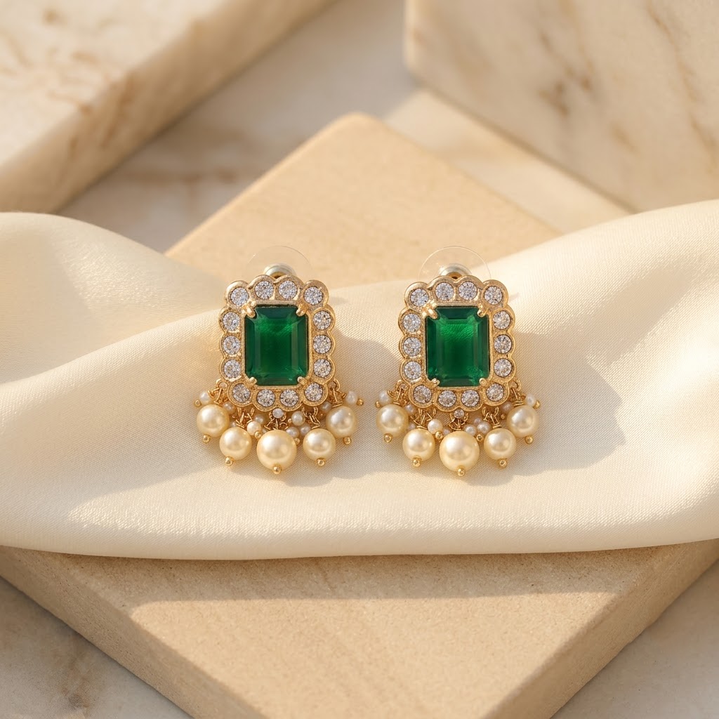 Vedilora® Royal Green & Red Traditional Necklace Set with Matching Earrings
