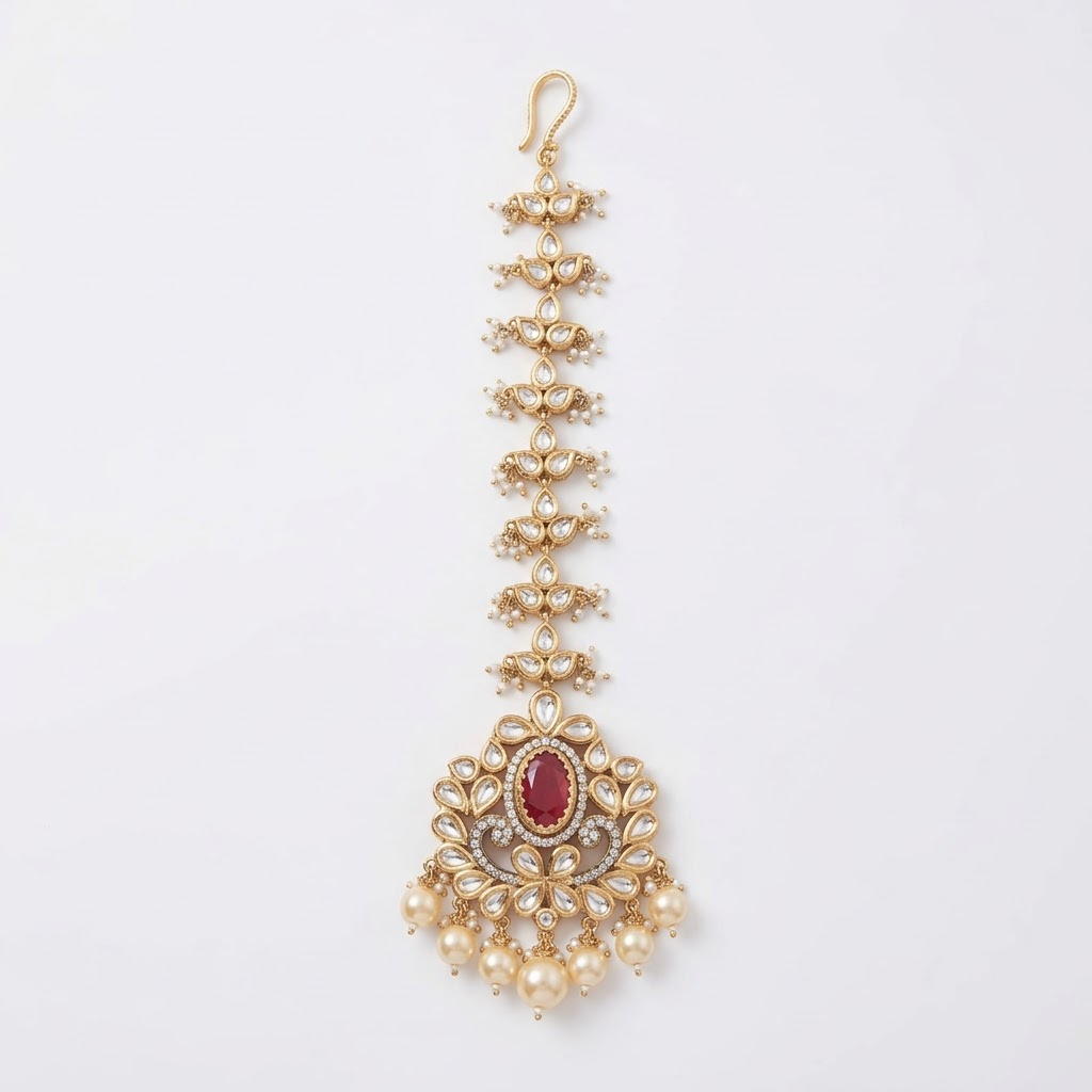 VEDILORA Fashion Jewellery Green & Red Victorian Plated Ethnic Kundan Tikka
