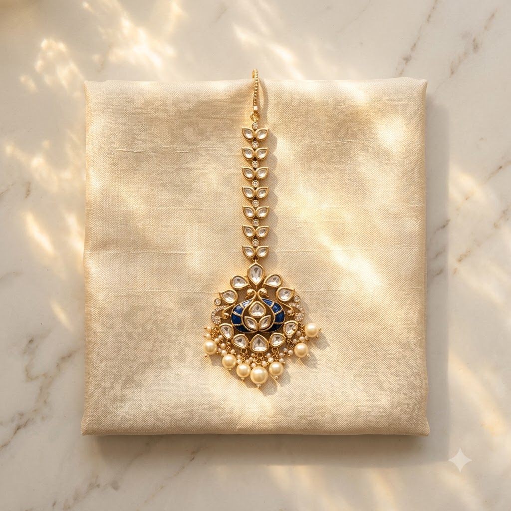 Green Victorian-Plated Ethnic Kundan Maang Tikka