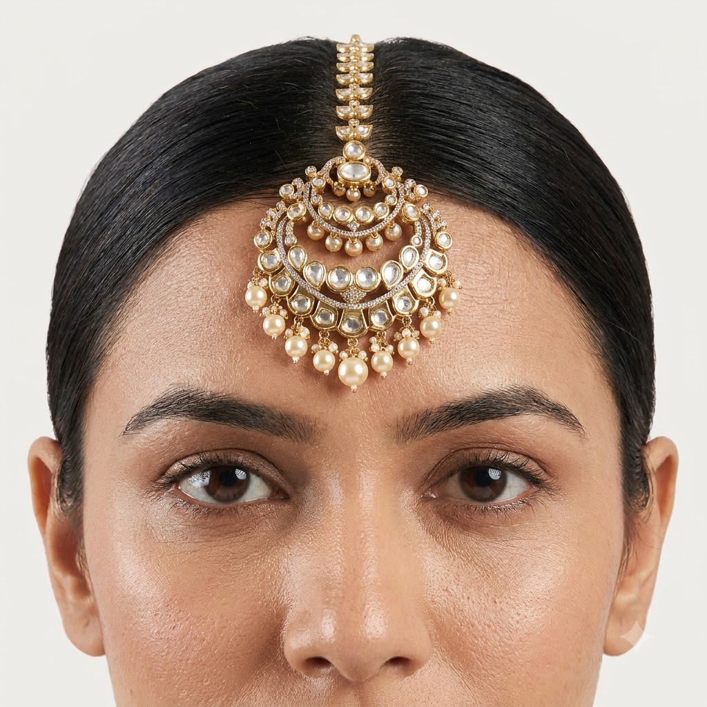 VEDILORA fashion jewellery Embellished Bridal Victorian-Plated Kundan Maang Tikka